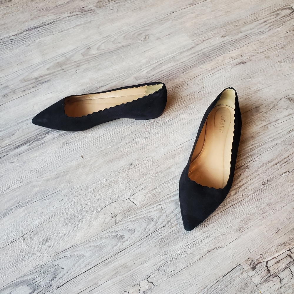 COPY - J Crew suede pointed toe black ballet flats size 7.5 preppy neutral scal…